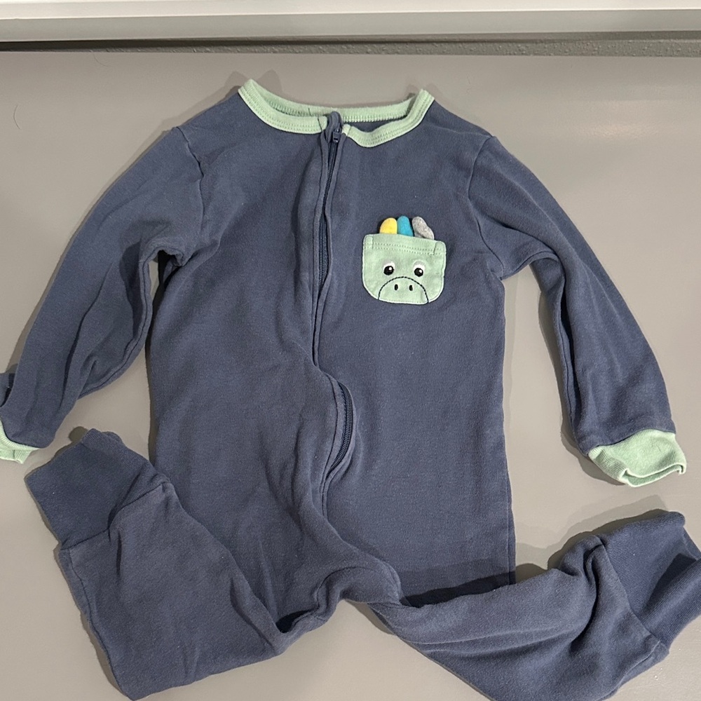 Navy Blue Baby Footed Sleeper with Mint Trim
